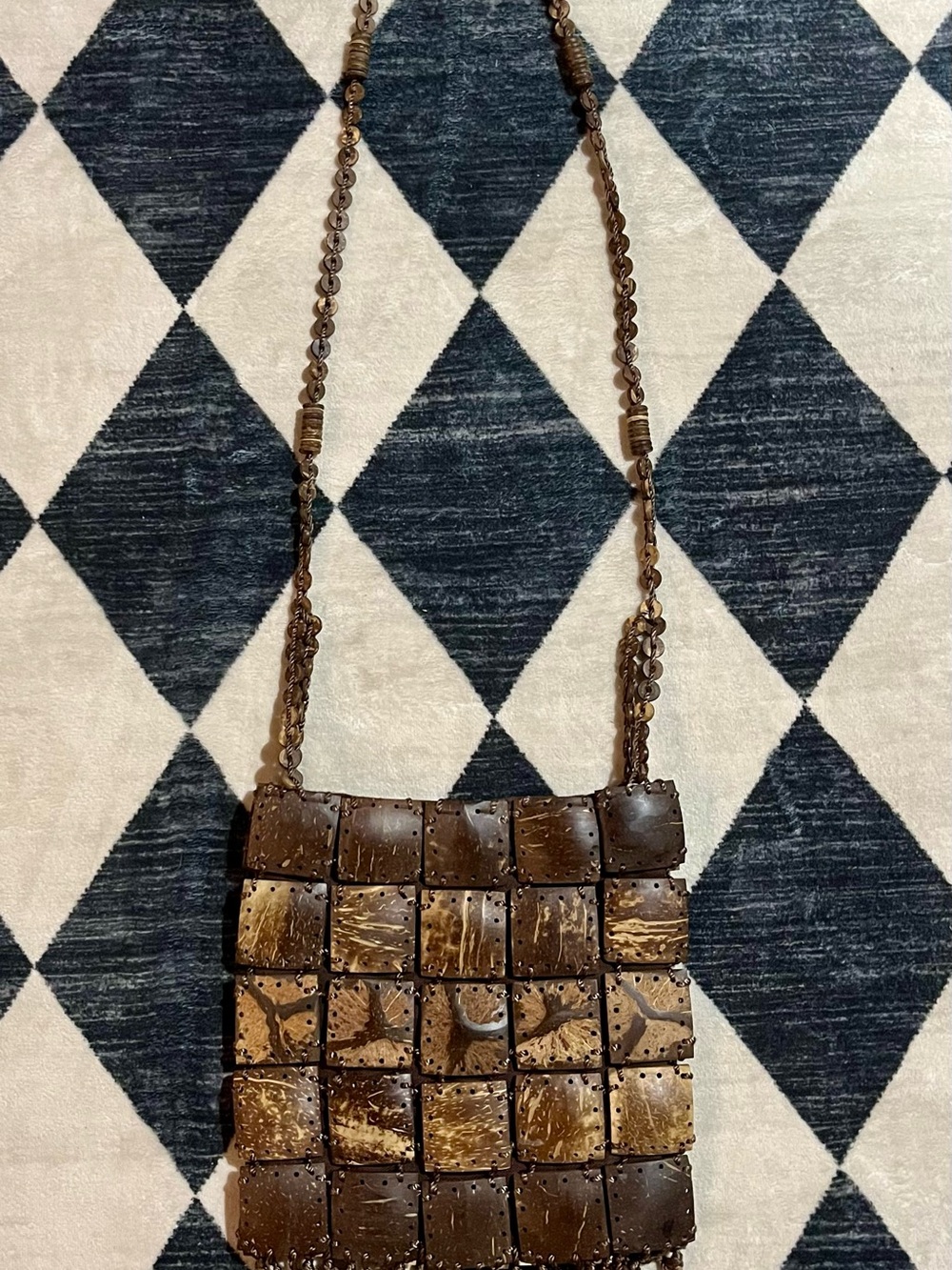 Brazilian Hand assembled Wooden Tile Shoulder Bag